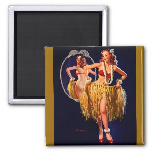 Vintage Hula Hawaiian Pin UP Girl Magnet