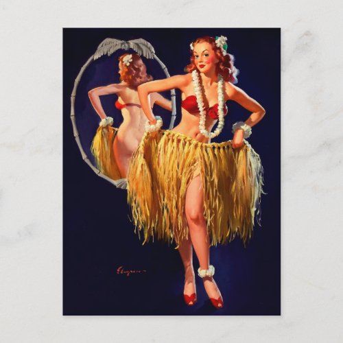 Vintage Hula Hawaiian Pin UP Girl Postcard