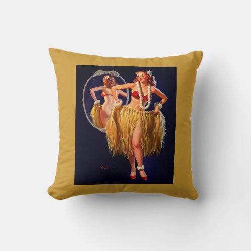 Vintage Hula Hawaiian Pin UP Girl Throw Pillow