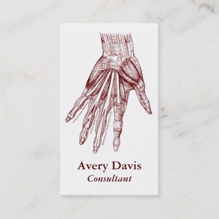 Vintage Human Anatomy Art Hand Muscles Red Business Card