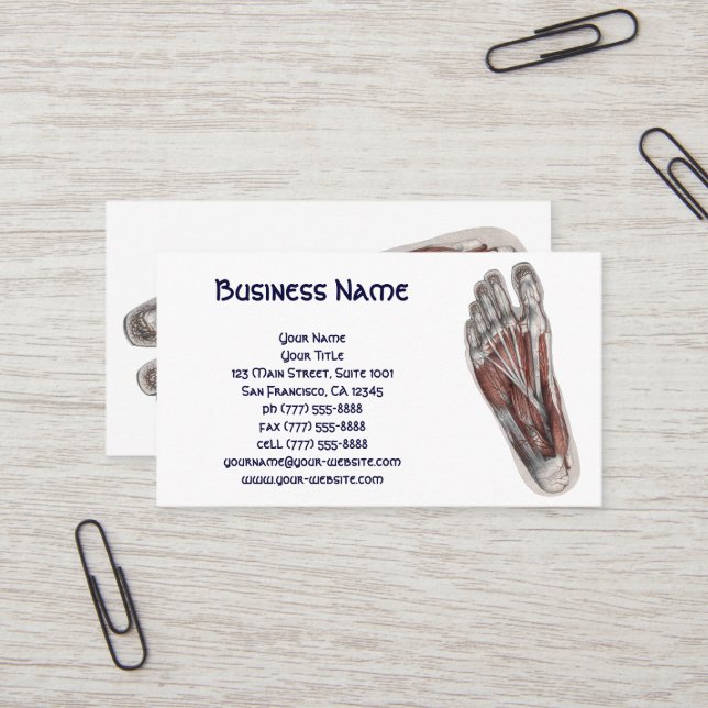 Vintage Human Anatomy Foot Feet Podiatry Business Card (Front/Back In Situ)