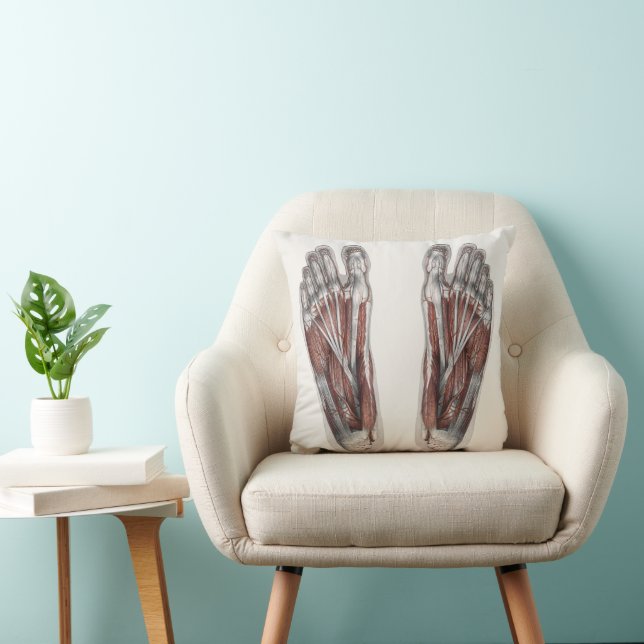 Vintage Human Anatomy Footprint Podiatry Feet Throw Pillow (Chair)