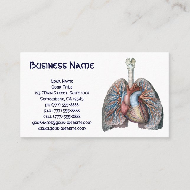 Vintage Human Anatomy Lungs Heart Organs Blood Business Card (Front)