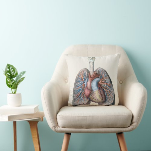 Vintage Human Anatomy Lungs Heart Organs Blood Throw Pillow