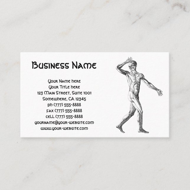 Vintage Human Anatomy, Male Body Muscles Business Card (Front)