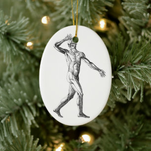 Vintage Human Anatomy, Male Body Muscles Ceramic Ornament