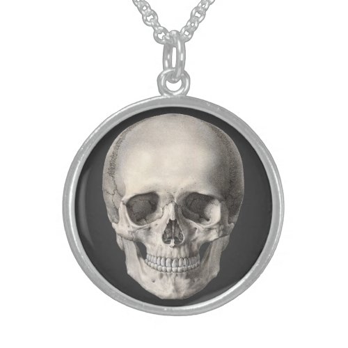 Vintage Human Anatomy Skull Halloween Skeleton Sterling Silver Necklace
