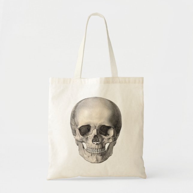 Vintage Human Anatomy Skull, Halloween Skeleton Tote Bag (Front)