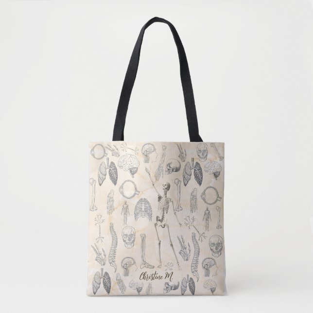 Vintage Human Anatomy w/ name Tote Bag (Front)