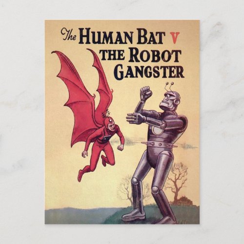 Vintage Human Bat V The Robot Gangster Postcard