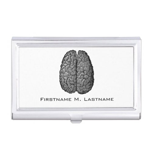 Vintage Human Brain Illustration Business Card Holder