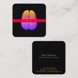 Vintage Human Brain Illustration Rainbow Gradient  Square Business Card