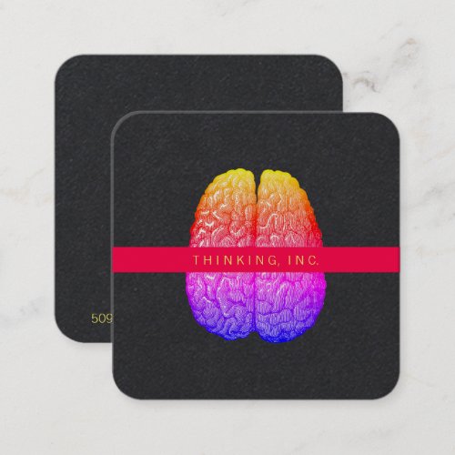 Vintage Human Brain Illustration Rainbow Gradient  Square Business Card