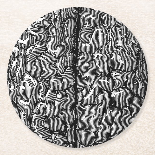 Vintage Human Brain Illustration Round Paper Coaster (Front)
