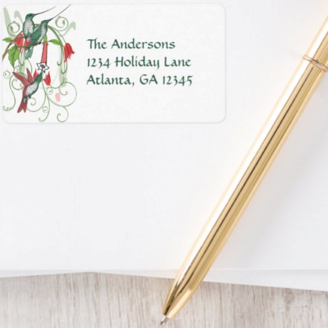 Vintage Humingbird Swirl Red Teal Address Labels (Creator Uploaded)