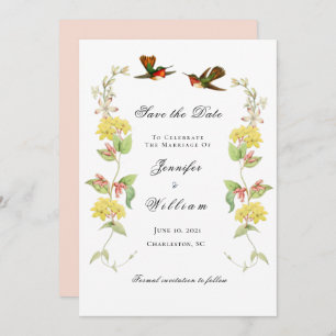Vintage Humming bird floral Save the Date Announcement