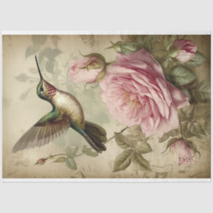 Vintage Hummingbird and Pink Roses Decoupage Tissue Paper