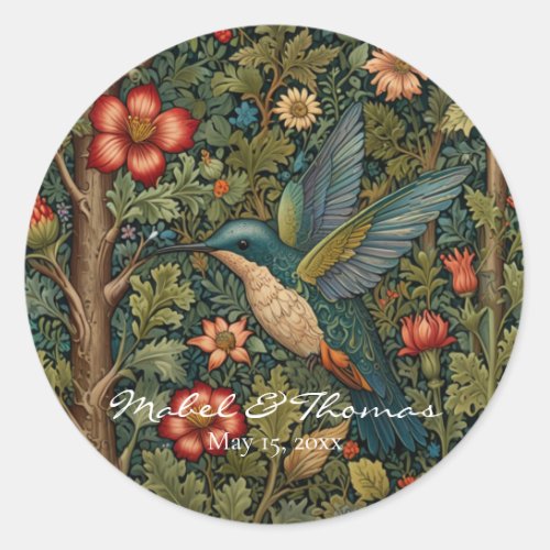 Vintage hummingbird art painting classic round sticker