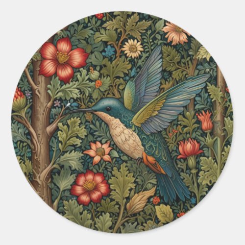 Vintage hummingbird art painting classic round sticker