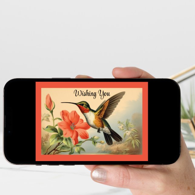 Vintage Hummingbird Birthday Card (Front Digital)