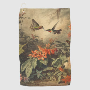 Vintage Hummingbird Botanical Art Golf Towel
