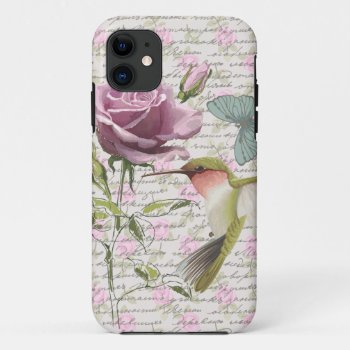 Vintage Hummingbird Butterfly And Rose Iphone 11 Case by jardinsecret at Zazzle