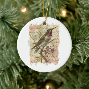 Vintage Hummingbird Ceramic Ornament