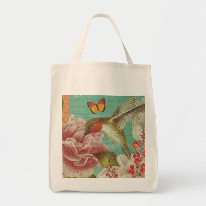 Vintage Hummingbird Collage Grocery Tote Tote Bag