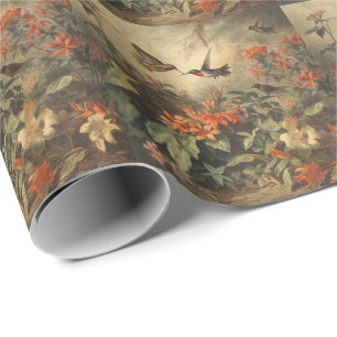 Vintage Hummingbird & Floral Botanical Gift Wrapping Paper
