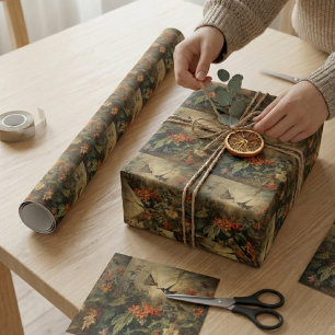 Vintage Hummingbird & Floral Botanical Gift Wrapping Paper