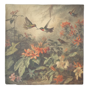 Vintage Hummingbird Garden Botanical Painting Art Duvet Cover