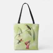 Vintage Hummingbird Illustration on Green Tote Bag (Back)