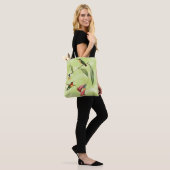 Vintage Hummingbird Illustration on Green Tote Bag (On Model)