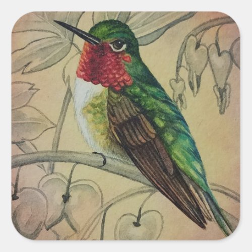 Vintage Hummingbird No 4 Watercolor Art Square Sticker