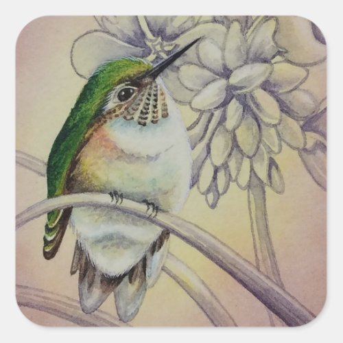 Vintage Hummingbird No 5 Watercolor Art Square Sticker