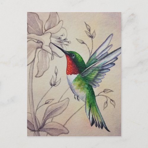 Vintage Hummingbird No 6 Watercolor Art Postcard