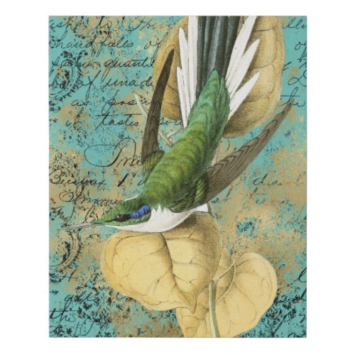 Vintage Hummingbird on Aqua Ephemera Faux Canvas Print