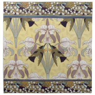 Vintage Hummingbird Orchid Art Nouveau Pattern Cloth Napkin