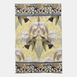 Vintage Hummingbird Orchid Art Nouveau Pattern Kitchen Towel