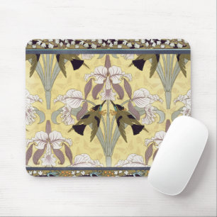 Vintage Hummingbird Orchid Art Nouveau Pattern Mouse Pad