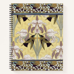 Vintage Hummingbird Orchid Art Nouveau Pattern Notebook