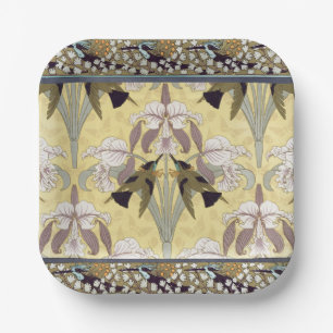 Vintage Hummingbird Orchid Art Nouveau Pattern Paper Plates
