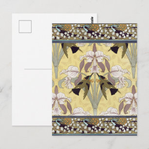 Vintage Hummingbird Orchid Art Nouveau Pattern Postcard