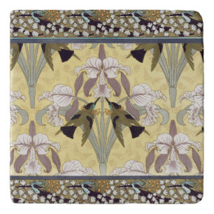 Vintage Hummingbird Orchid Art Nouveau Pattern Trivet