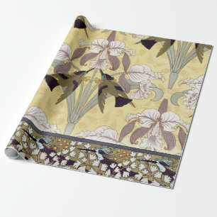 Vintage Hummingbird Orchid Art Nouveau Pattern Wrapping Paper