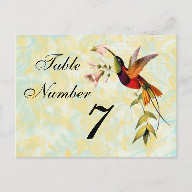 Vintage Hummingbird Table Number Card (Front)
