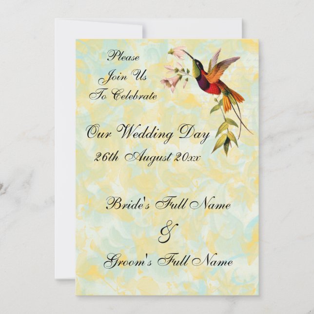 Vintage Hummingbird Wedding Invitations (Front)