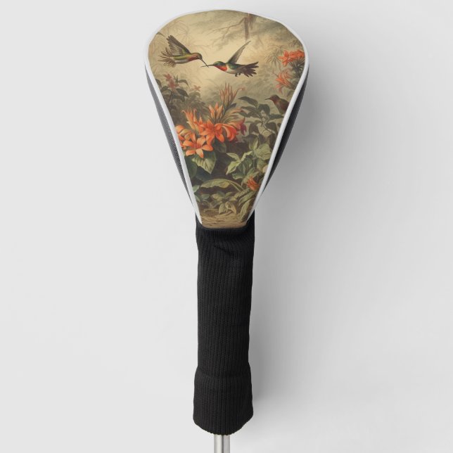Vintage Hummingbird & Wildflower Custom Golf Head  Cover (Front)