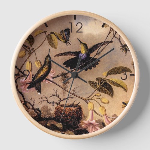 Vintage Hummingbirds and Butterfly  Clock