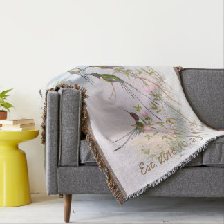 Vintage Hummingbirds Floral Custom Wedding Gift Throw